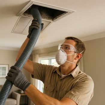 Professional air duct cleaning technician in Hamden